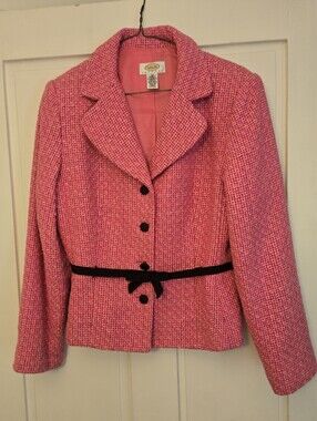 Classic Pink Tweed Women's Jacket with Black Trim